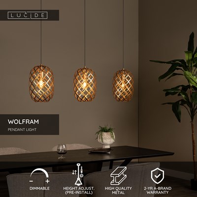 Lucide WOLFRAM - Pendant light - 3xE27 - Matt Gold / Brass